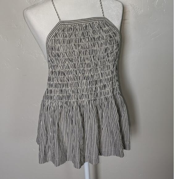 Grade & Gather Stripes Smocked Halter Top Womens Medium Peplum Blouse Summer - Picture 1 of 7